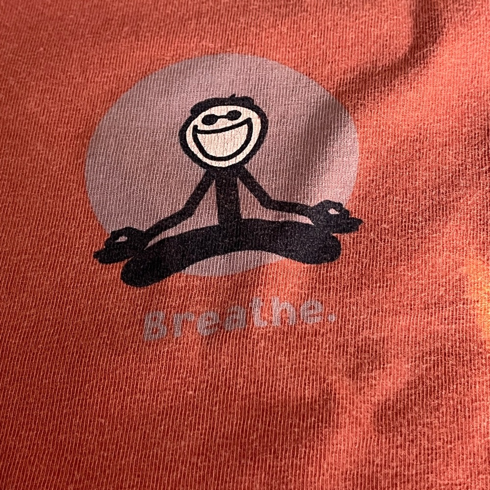Womens life is good tshirt. Meditation pose with the word breathe. Size small. - Picture 7 of 10